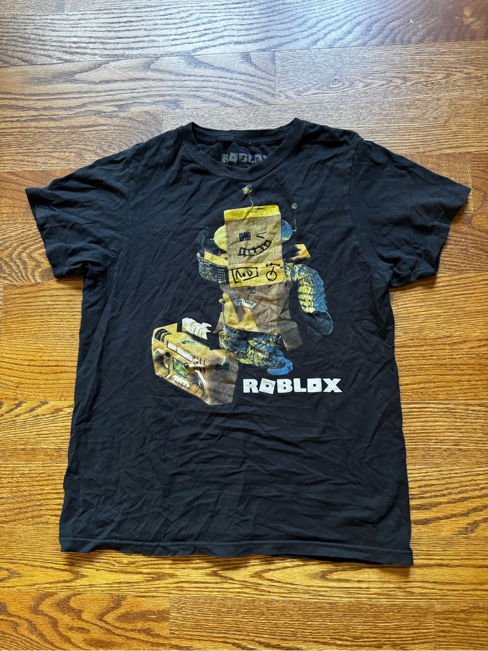 Roblox Cardboard Robot Graphic Tee Boys L 18 Black Gamer